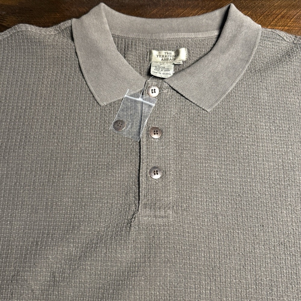 The‎ Territory Ahead Men's 2XL Gray- Green Polo Waffled Cotton Golf Casual - Picture 6 of 11